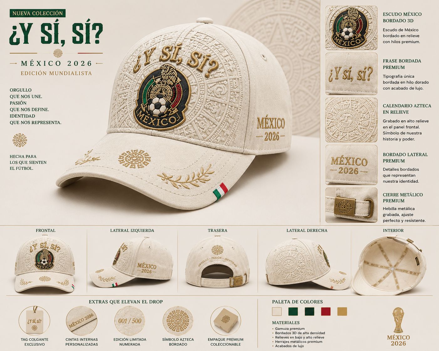 Gorra Premium Gamuza "¿Y Sí, Sí?" México 2026 | Edición Limitada con Relieve Azteca