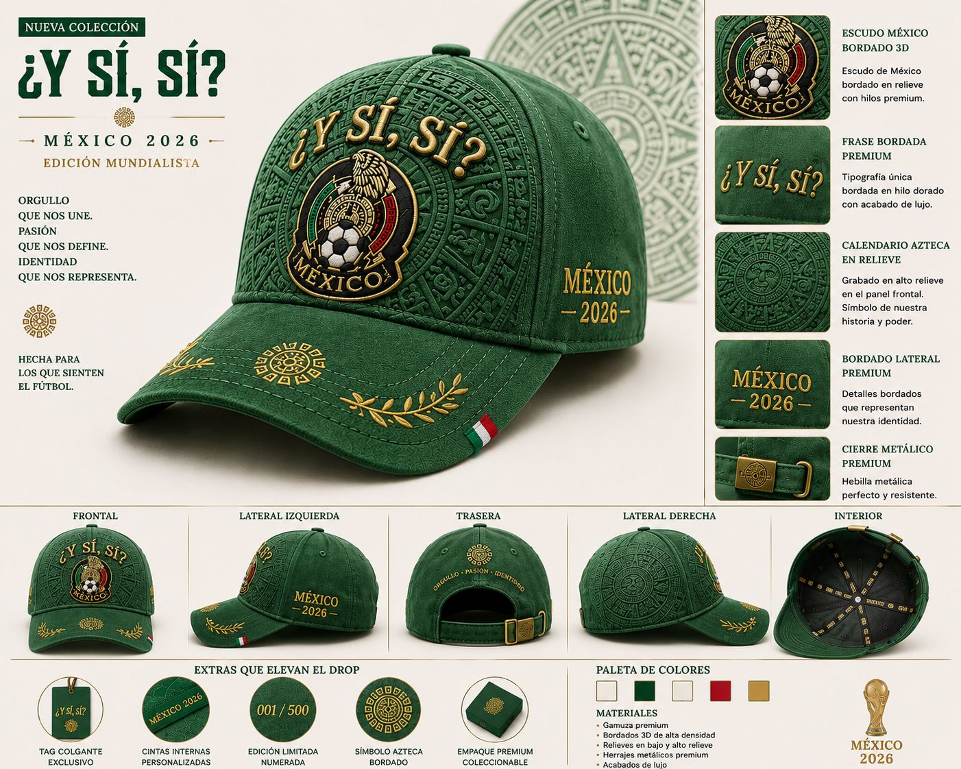 Gorra Premium Gamuza "¿Y Sí, Sí?" México 2026 | Edición Limitada con Relieve Azteca