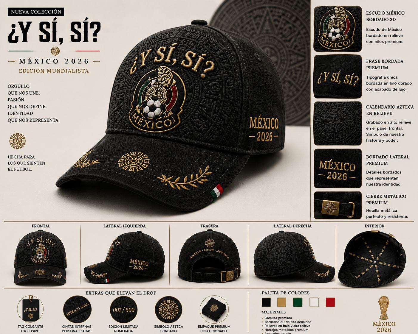 Gorra Premium Gamuza "¿Y Sí, Sí?" México 2026 | Edición Limitada con Relieve Azteca