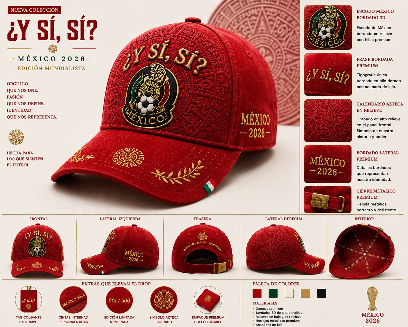 Gorra Premium Gamuza "¿Y Sí, Sí?" México 2026 | Edición Limitada con Relieve Azteca
