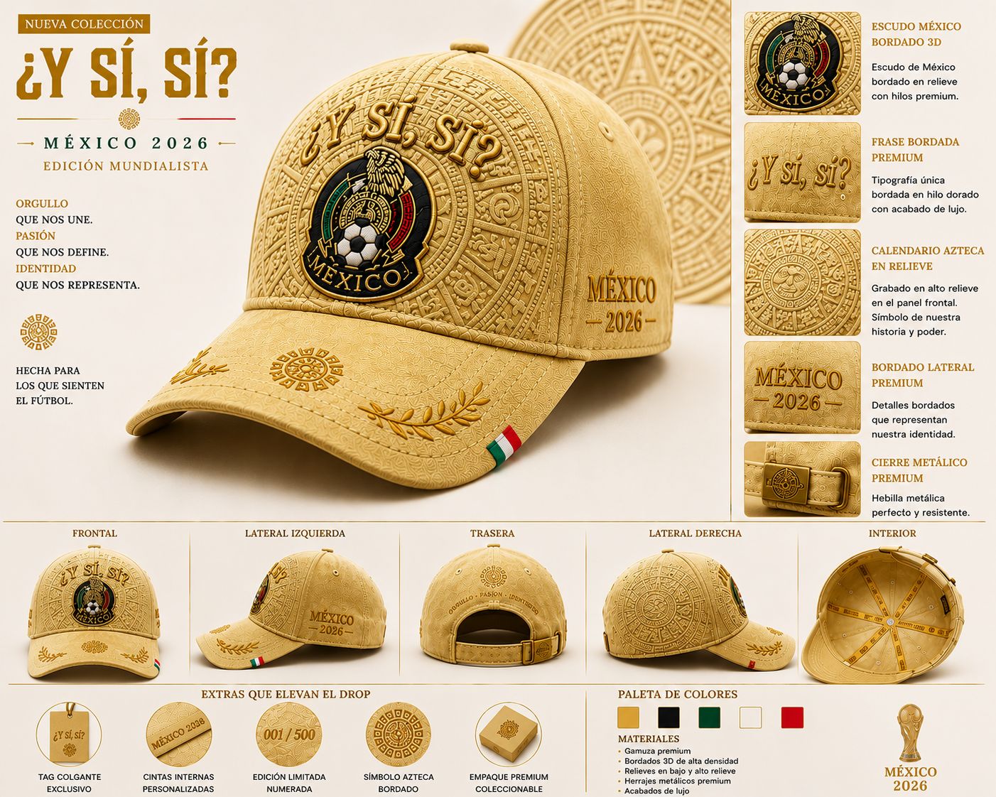 Gorra Premium Gamuza "¿Y Sí, Sí?" México 2026 | Edición Limitada con Relieve Azteca